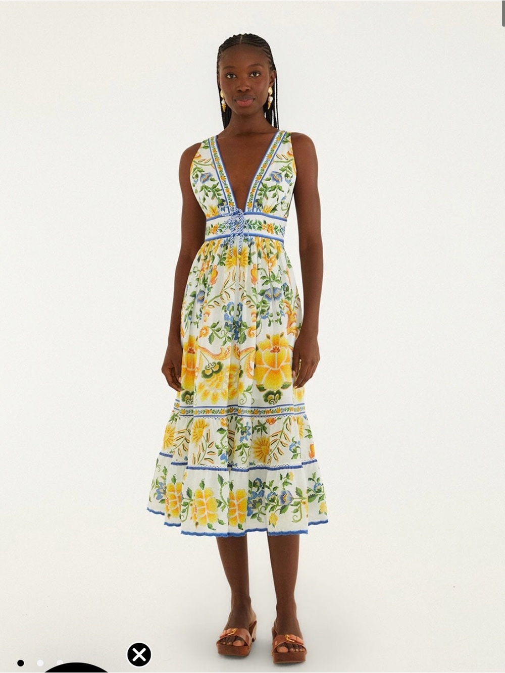 FARM Rio off- White Emily Floral Tapestry Rope Ties Midi Dress